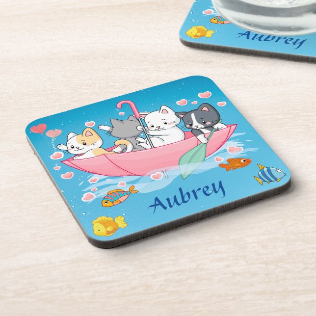 The Umbrella Adventure with Charming Felines Coaster (Left Side)