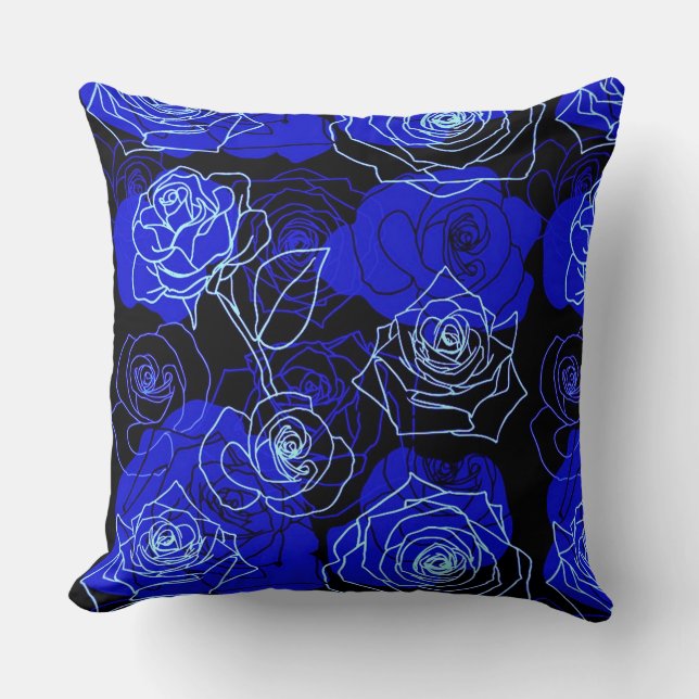 The Unattainable Blue Roses Floral Throw Pillow (Front)