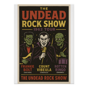 The Undead Rock Show Retro Monster Band Poster
