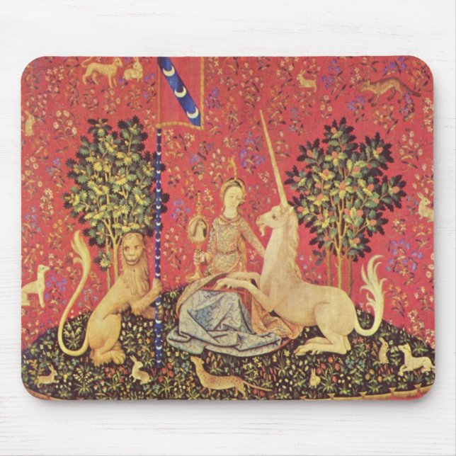 The Unicorn and Maiden Mediaeval Tapestry Image Mouse Mat (Front)