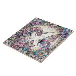 The Unicorn And The Butterfly Tile