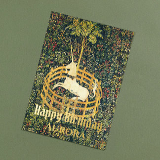 The Unicorn in Captivity Fantasy Mediaeval Birthda Foil Holiday Card