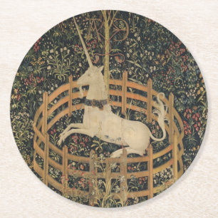 The Unicorn in Captivity, Mediaeval Tapestry  Round Paper Coaster