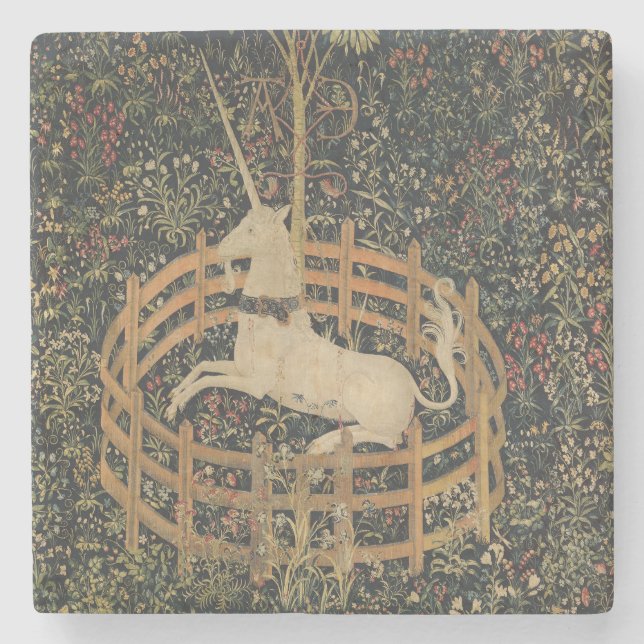 The Unicorn in Captivity, Mediaeval Tapestry  Stone Coaster (Front)