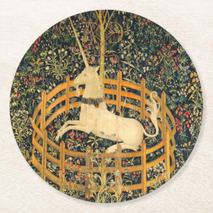 The Unicorn in Captivity Round Paper Coaster