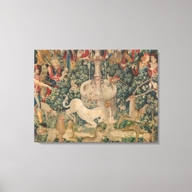 The Unicorn is Found, Mediaeval Tapestry Canvas Print (Front)