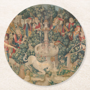 The Unicorn is Found, Medieval Tapestry Round Paper Coaster