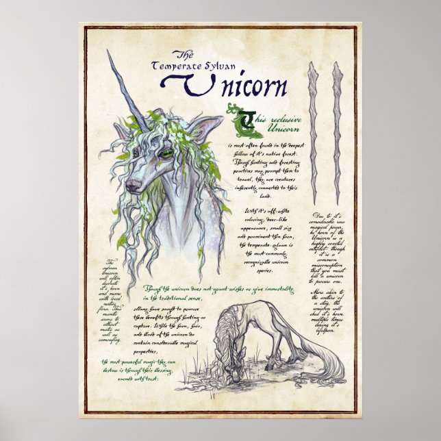 The Unicorn - Mythological Bestiary Page Poster (Front)