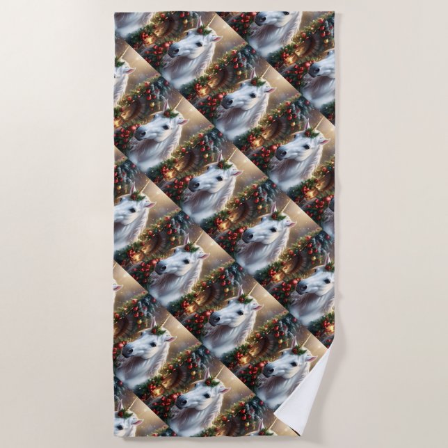 “The Unicorn of Noel” Beach Towel (Front)