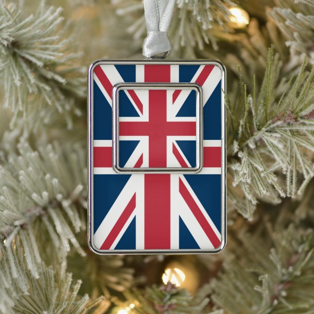 The Union Jack British Flag Silver Plated Framed Ornament (Tree)