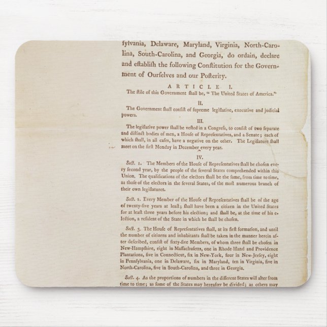The United States Constitution, 1787 Mouse Mat (Front)