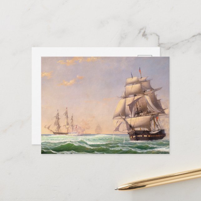 The United States Frigate by Fitz Henry Lane  Holiday Postcard (Front/Back In Situ)