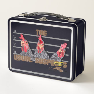 The usual CHICKEN suspects—Barred Rock Hens Metal Lunch Box