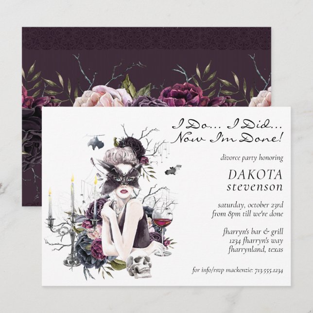 The Vampiress | Moody Gothic Glam Divorce Party Invitation (Front/Back)