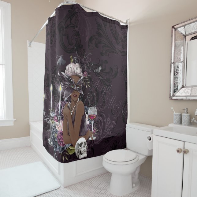 The Vampiress | Moody Gothic Vampy Glam Dark Skin Shower Curtain (In Situ)