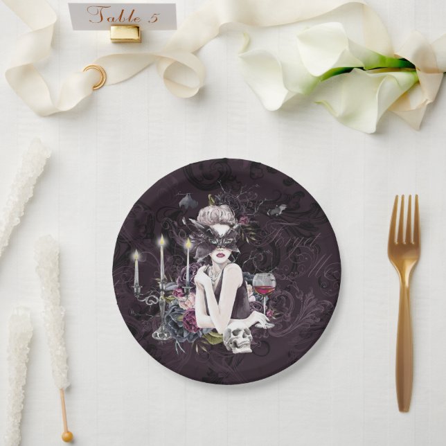 The Vampiress | Moody Gothic Vampy Glam Pale Skin Paper Plate (Wedding)