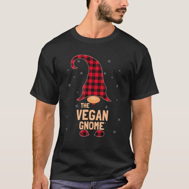 The Vegan Gnome Christmas Red Buffalo Plaid Pajama T-Shirt (Front)