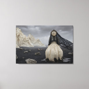 The Veiled Timekeeper: Surreal Landscape Canvas Print
