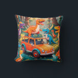 The Velociraptors Family Vacation Cushion<br><div class="desc">The yellow and blue jalopy cannot make it through the water puddle so, they get help from other dinosaurs in the forest.</div>