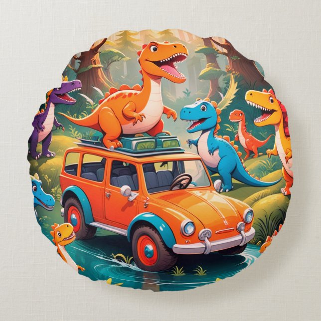 The Velociraptors Family Vacation  Round Cushion (Front)