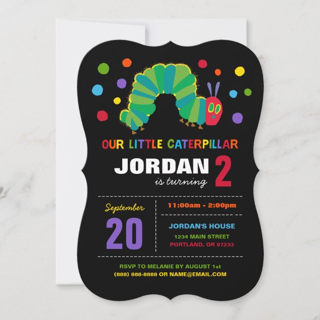 The Very Hungry Caterpillar Chalkboard Birthday Invitation (Front)