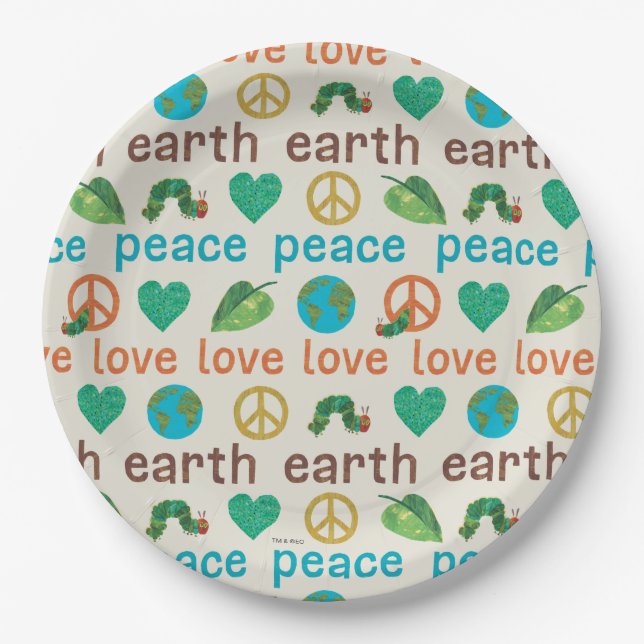 The Very Hungry Caterpillar Peace Love Earth Paper Plate (Front)