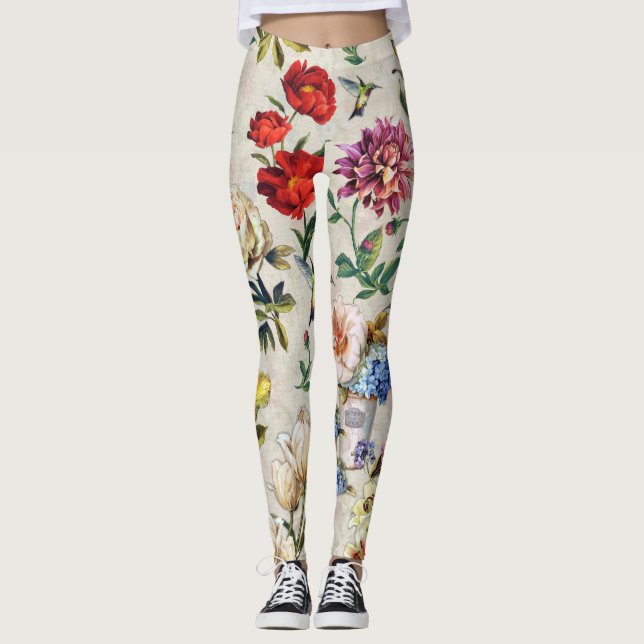 The Victorian-Era  Floral Watercolor Creation Leggings (Front)