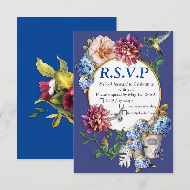 The Victorian-Era  Floral Watercolor  RSVP Card (Front/Back)