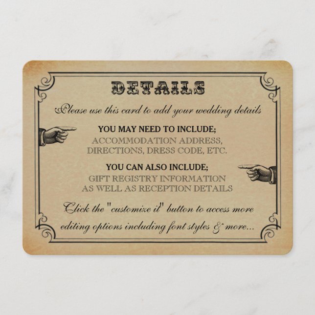 The Victorian Steampunk Wedding Collection Enclosure Card (Front)