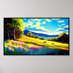 The View By The Hill Landscape Painting Poster