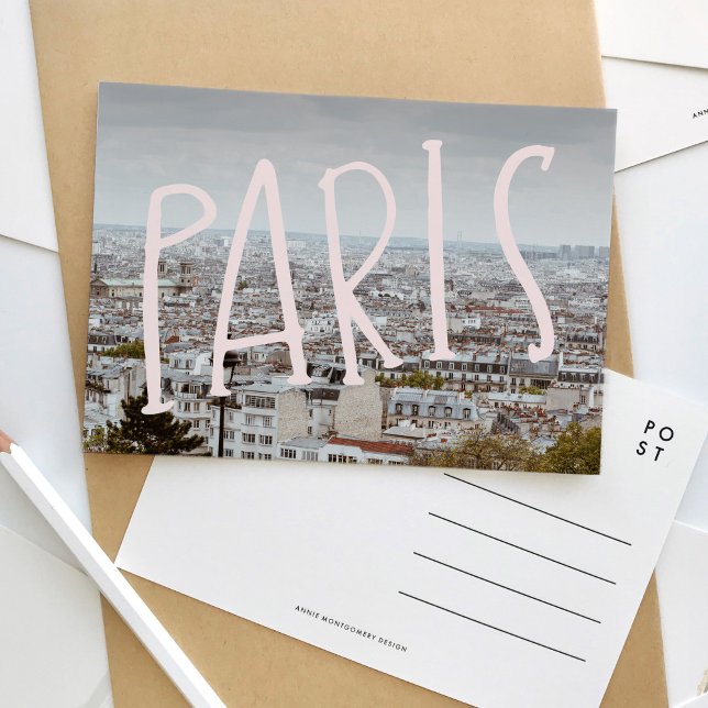 The View of Paris Hand Lettered Postcard (Paris hand-lettering photography travel postcard.)