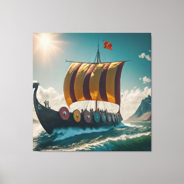 The Viking Longship Cuts Through the Waves Canvas Print (Front)