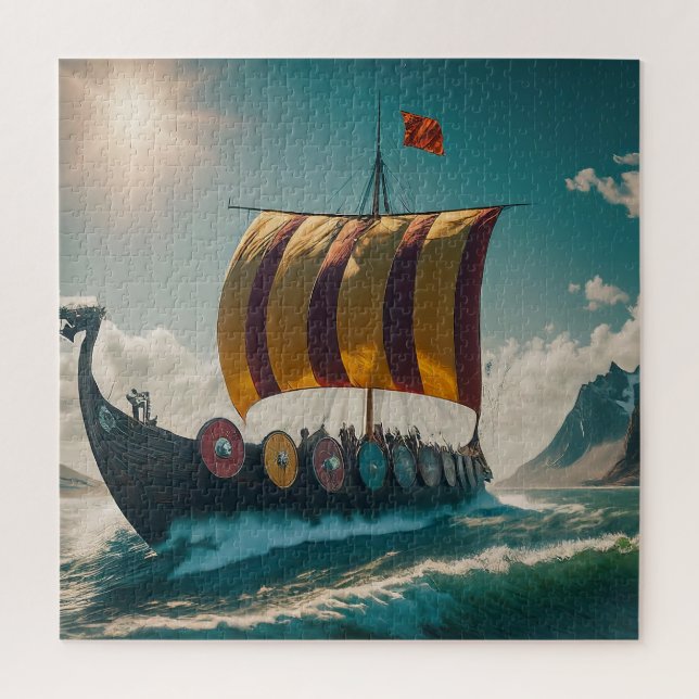 The Viking Longship Cuts Through the Waves Jigsaw Puzzle (Vertical)