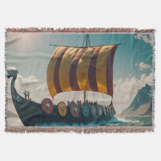 The Viking Longship Cuts Through the Waves Throw Blanket