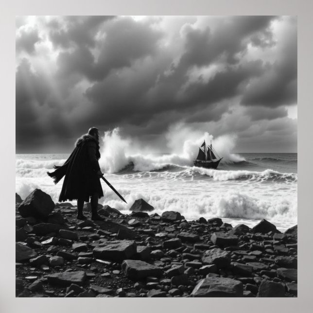 The Viking’s Last Stand – Charcoal Art of Bravery  Poster (Front)