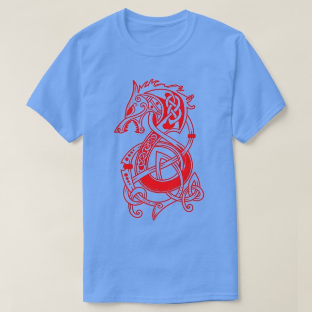 The Viking Wolf Fenrir Red T-Shirt (Design Front)