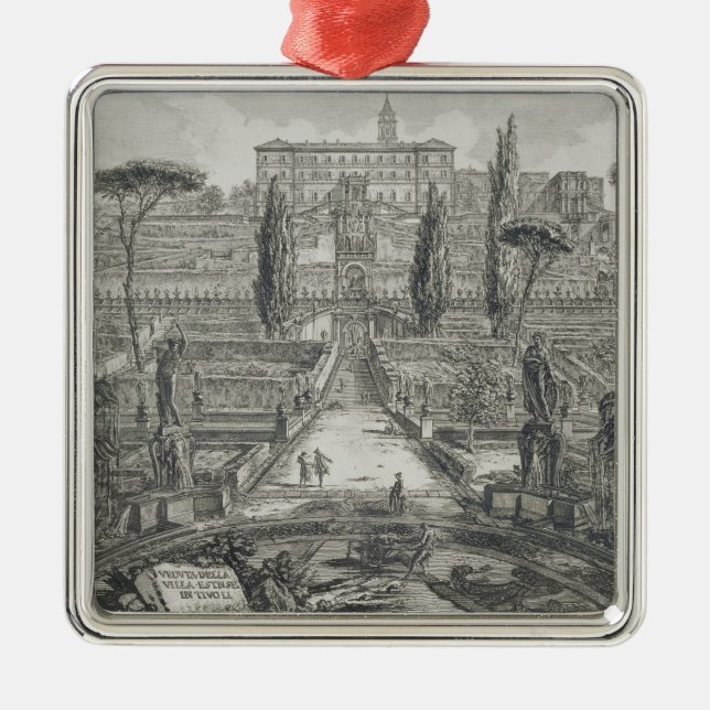 The Villa d'Este at Tivoli (engraving) Metal Tree Decoration (Front)