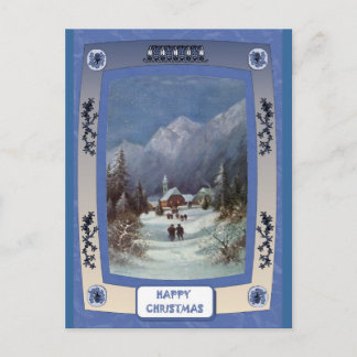The village church holiday postcard