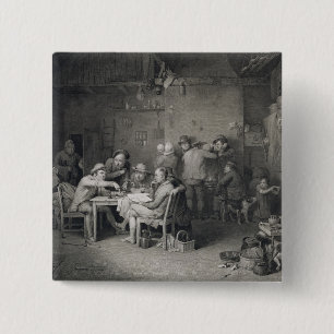 The Village Politicians, engraved by Abraham Raimb 15 Cm Square Badge