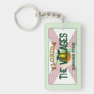 The Villages Florida flag license plate keychain