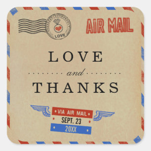 The Vintage Airmail Wedding Collection Square Sticker