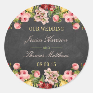 The Vintage Floral Chalkboard Wedding Collection Classic Round Sticker