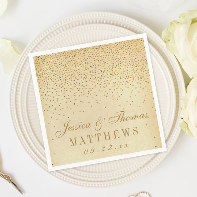 The Vintage Glam Gold Confetti Wedding Collection Napkin (Creator Uploaded)