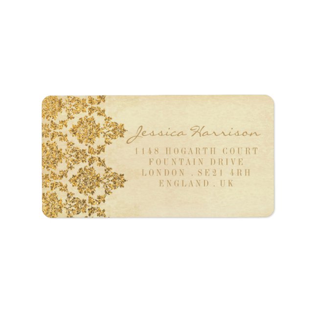 The Vintage Glam Gold Damask Wedding Collection Label (Front)