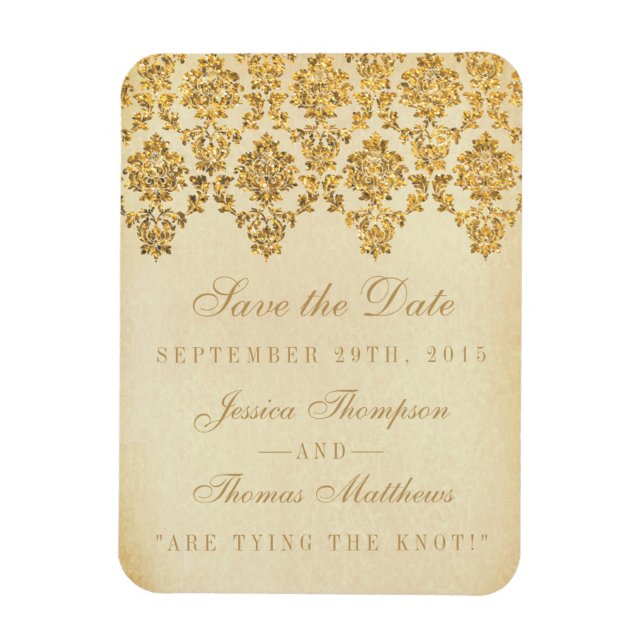 The Vintage Glam Gold Damask Wedding Collection Magnet (Vertical)