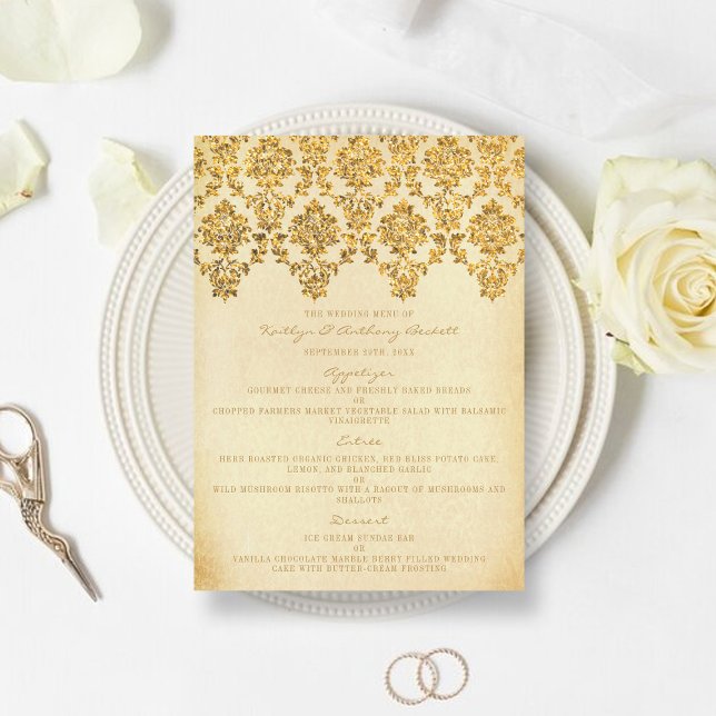 The Vintage Glam Gold Damask Wedding Collection Menu (Creator Uploaded)