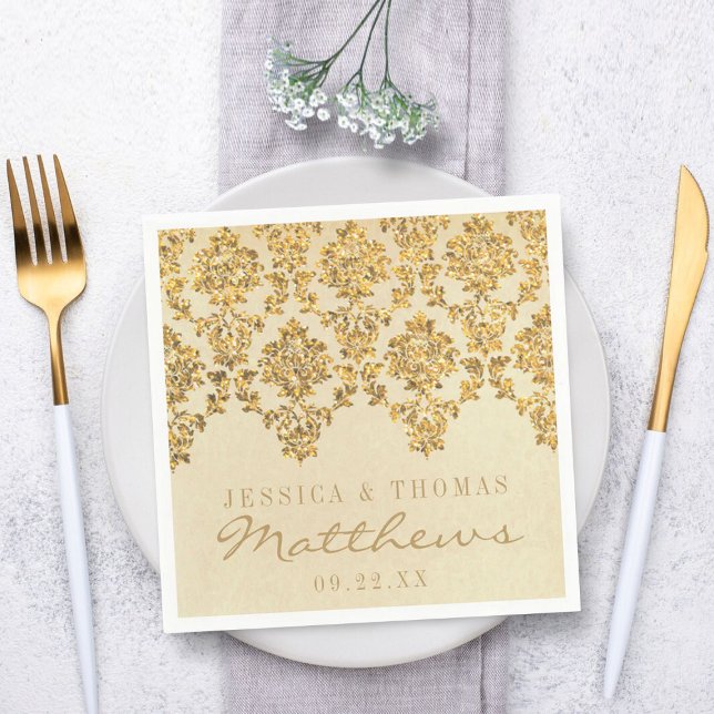 The Vintage Glam Gold Damask Wedding Collection Napkin (Creator Uploaded)