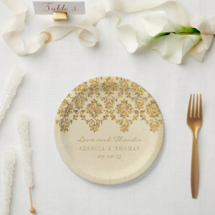The Vintage Glam Gold Damask Wedding Collection Paper Plate