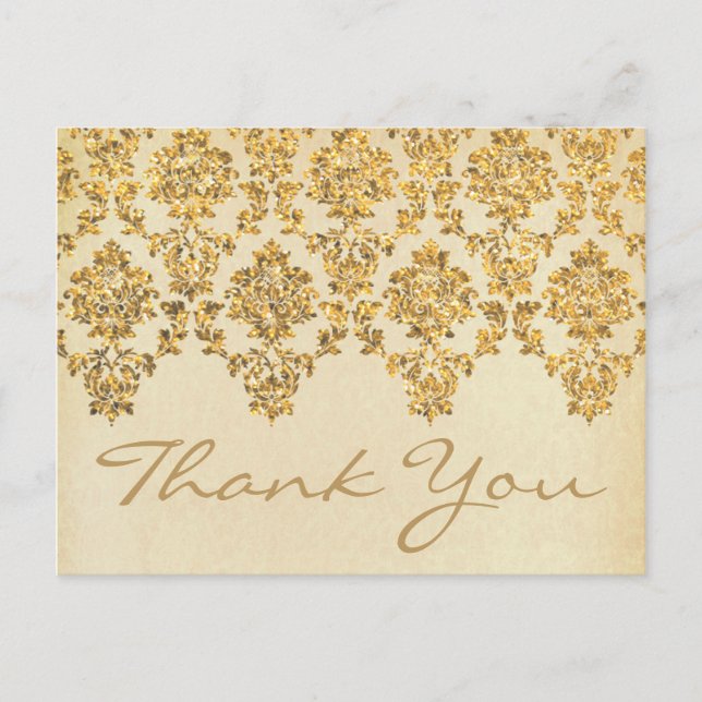 The Vintage Glam Gold Damask Wedding Collection Postcard (Front)