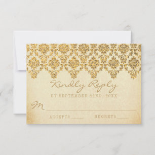The Vintage Glam Gold Damask Wedding Collection RSVP Card